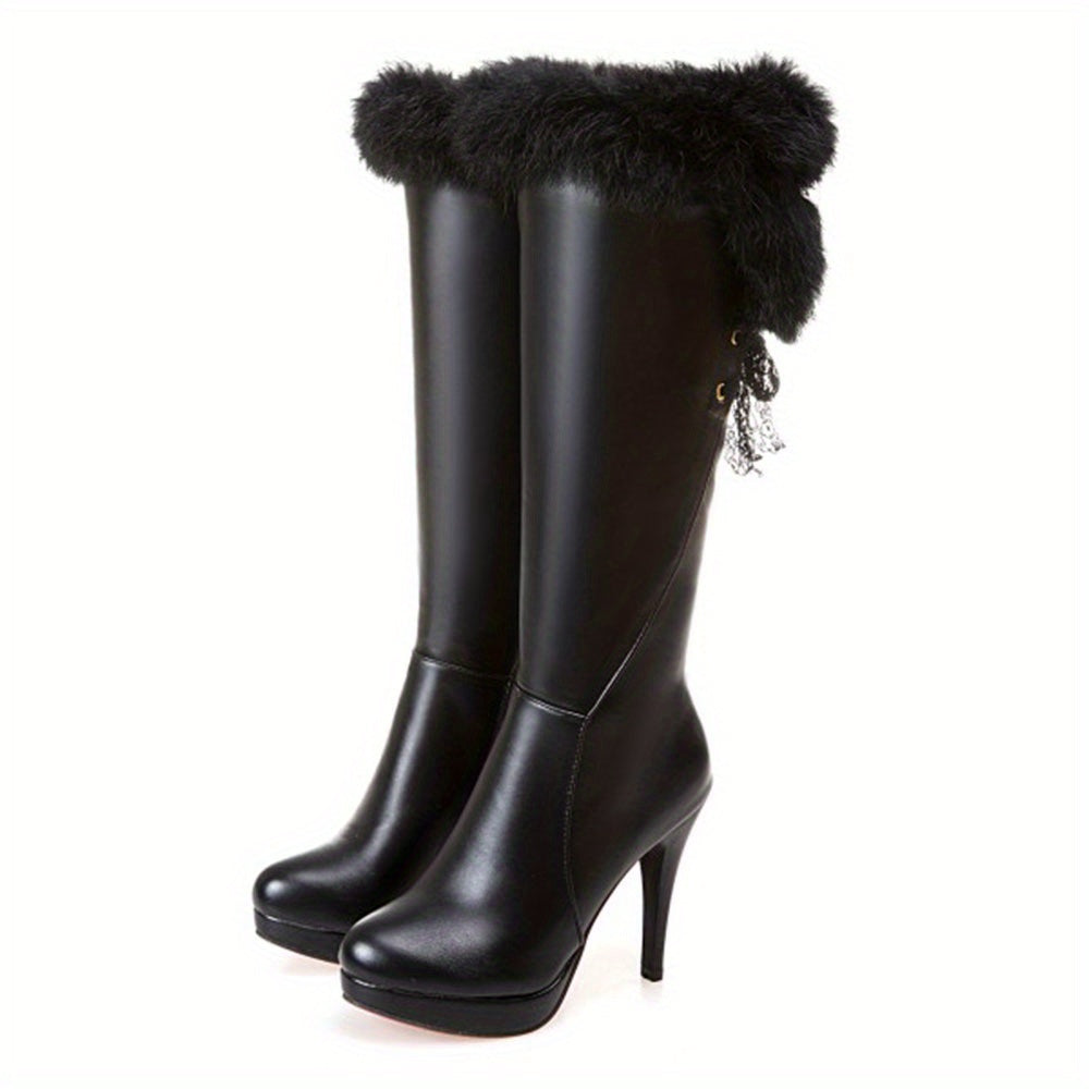 Women's Elegant Western Cowboy Boots - Knee-High Stiletto Heels, Zipper Closure, Non-Slip Rubber Sole - Winter Boots for Formal, Western, Party Events - PU Synthetic Cover Boots, Cowgirl Boots, Party Event Footwear, Highquality Finish