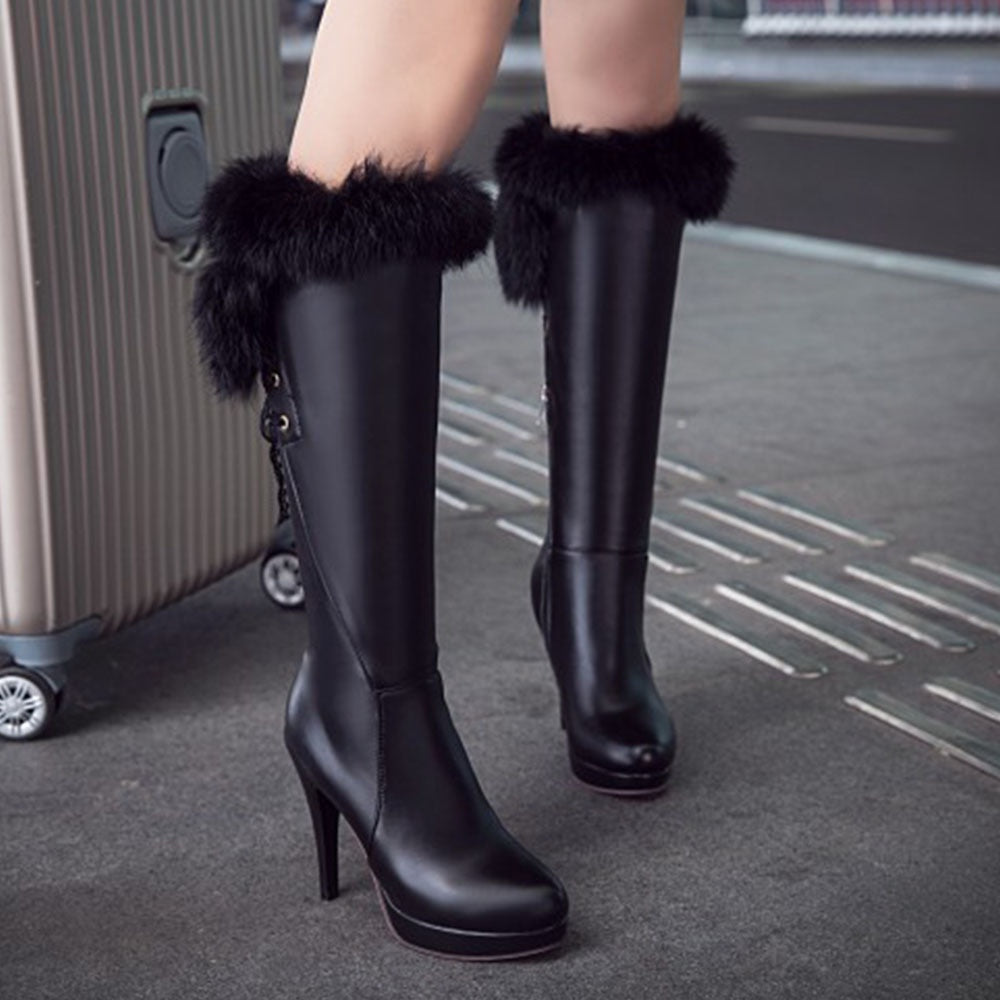 Women's Elegant Western Cowboy Boots - Knee-High Stiletto Heels, Zipper Closure, Non-Slip Rubber Sole - Winter Boots for Formal, Western, Party Events - PU Synthetic Cover Boots, Cowgirl Boots, Party Event Footwear, Highquality Finish