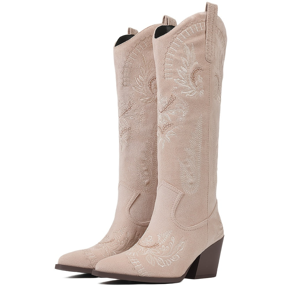 Cowboy Boots for Women Knee High Cowgirl Boots Western Country Boots with Classic Embroidery Pointed Toe Pull On Boots