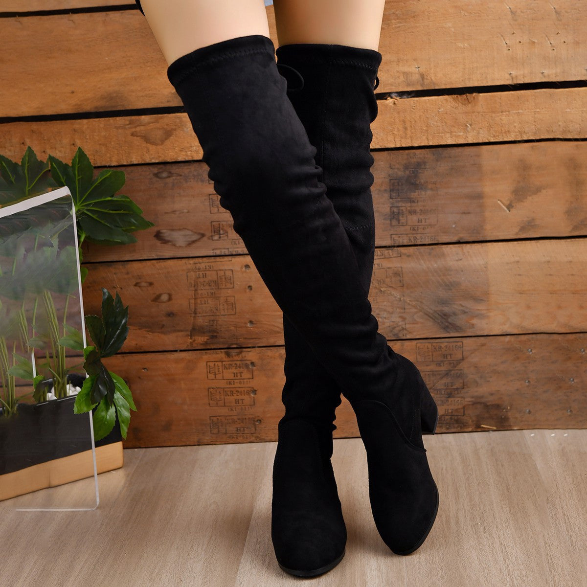 2025 Autumn Winter New Large Size Over-the-Knee Long Boots for Women Elastic Boots High Heel High Tube Boots Chunky Heel Long Boots for Women