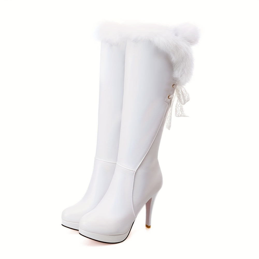 Women's Elegant Western Cowboy Boots - Knee-High Stiletto Heels, Zipper Closure, Non-Slip Rubber Sole - Winter Boots for Formal, Western, Party Events - PU Synthetic Cover Boots, Cowgirl Boots, Party Event Footwear, Highquality Finish