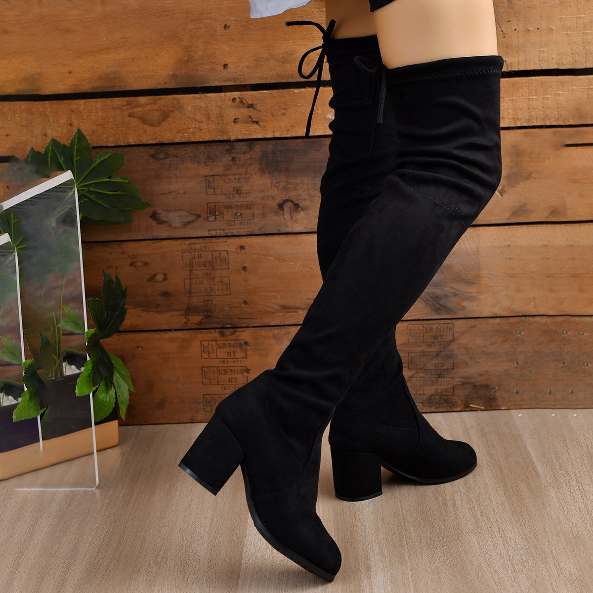 2025 Autumn Winter New Large Size Over-the-Knee Long Boots for Women Elastic Boots High Heel High Tube Boots Chunky Heel Long Boots for Women