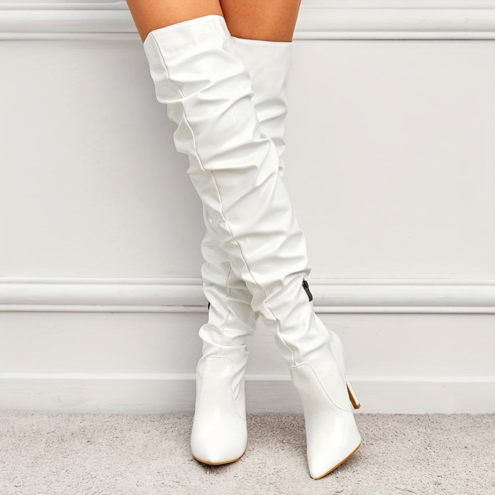 EROCALLI Women'S Red Glossy PU Over-the-Knee Boots - Pointed Toe Stiletto Heel, Side Zipper Closure, Comfortable & Stylish for Winter Parties & Formal Events, Stiletto Heels, Party Footwear, Sleek Boot Design, Durable Traction Footwear