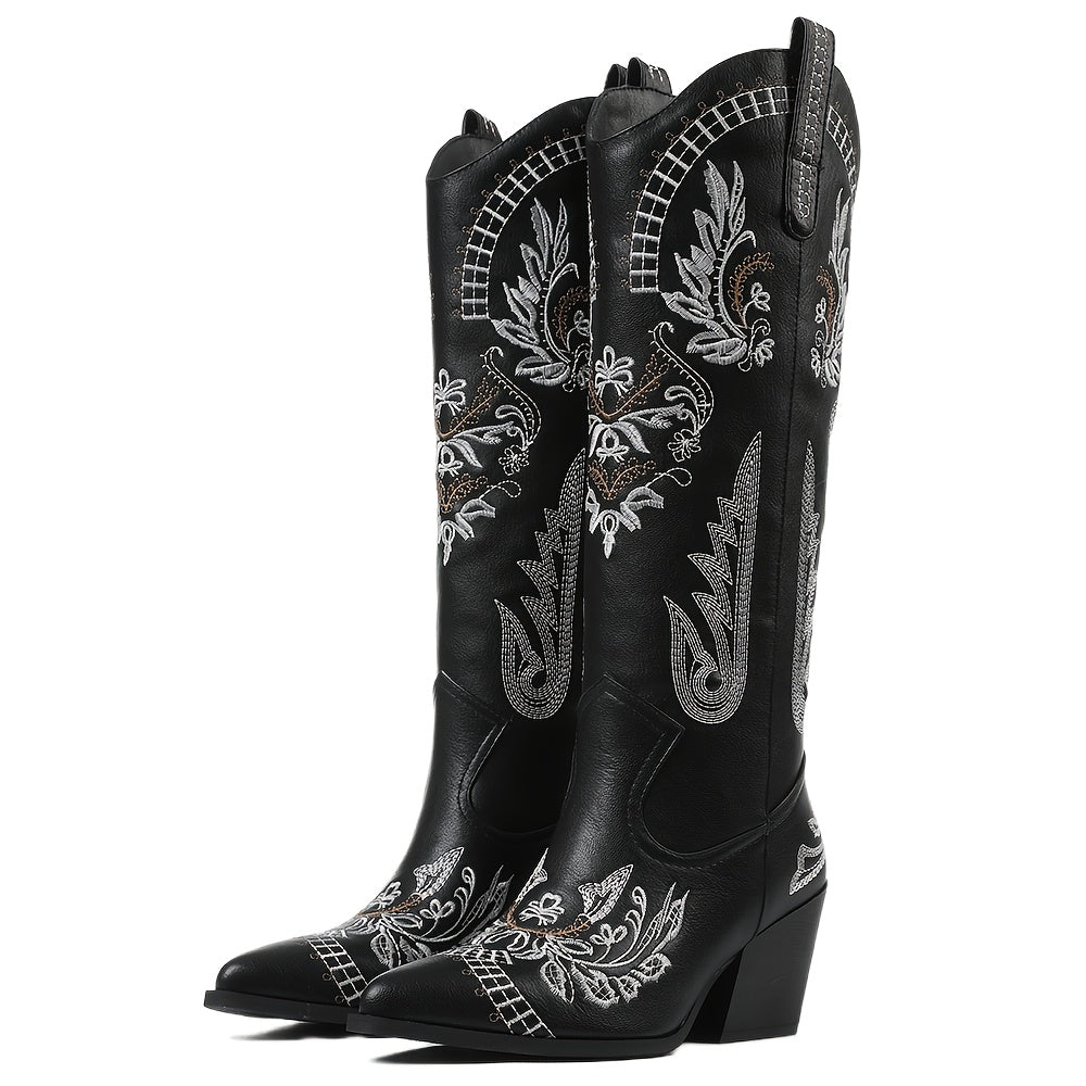 Cowboy Boots for Women Knee High Cowgirl Boots Western Country Boots with Classic Embroidery Pointed Toe Pull On Boots