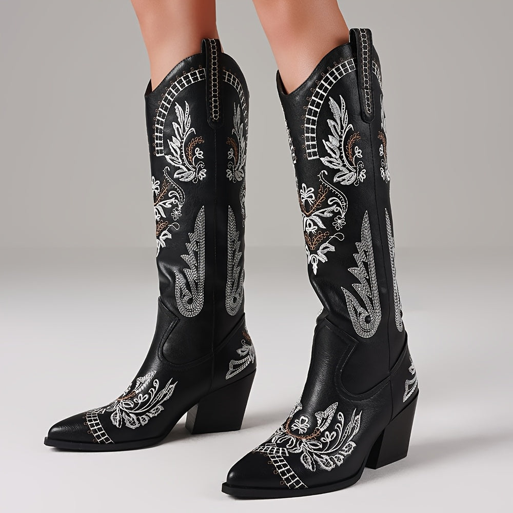 Cowboy Boots for Women Knee High Cowgirl Boots Western Country Boots with Classic Embroidery Pointed Toe Pull On Boots